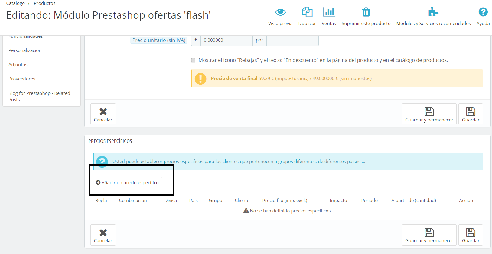 hacer ofertas en prestashop 2